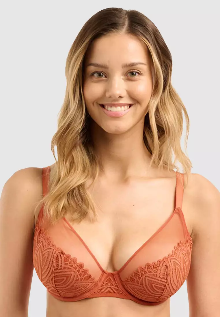 Buy Sans Complexe Lisa Unlined Full Cup Wired Lace Bra in Cinnamon