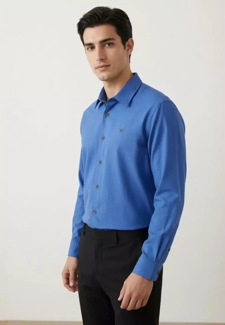 G2000 Wrinkle Free Cotton Oxford Relax Fit Long Sleeve Casual Shirt With Logo