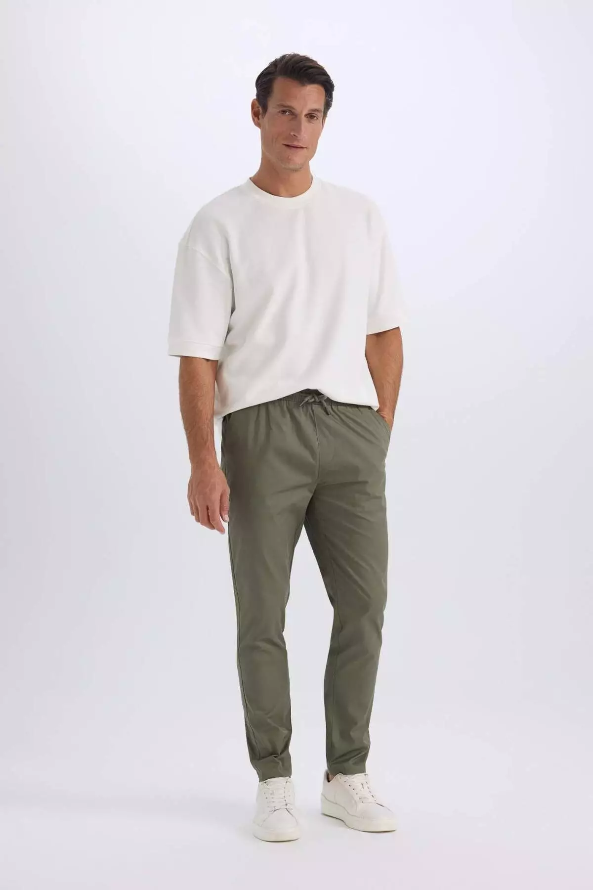 100% Cotton Summer Jogger Chino Pants with Lace-Up Waist and Pockets Straight Leg Z9933Az25Sp