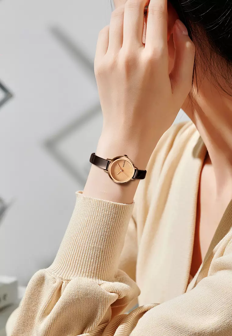 Jam Tangan Wanita Korea Retro Mini Dial Kasual Tali Kulit Jam Tangan Cewek Original brown