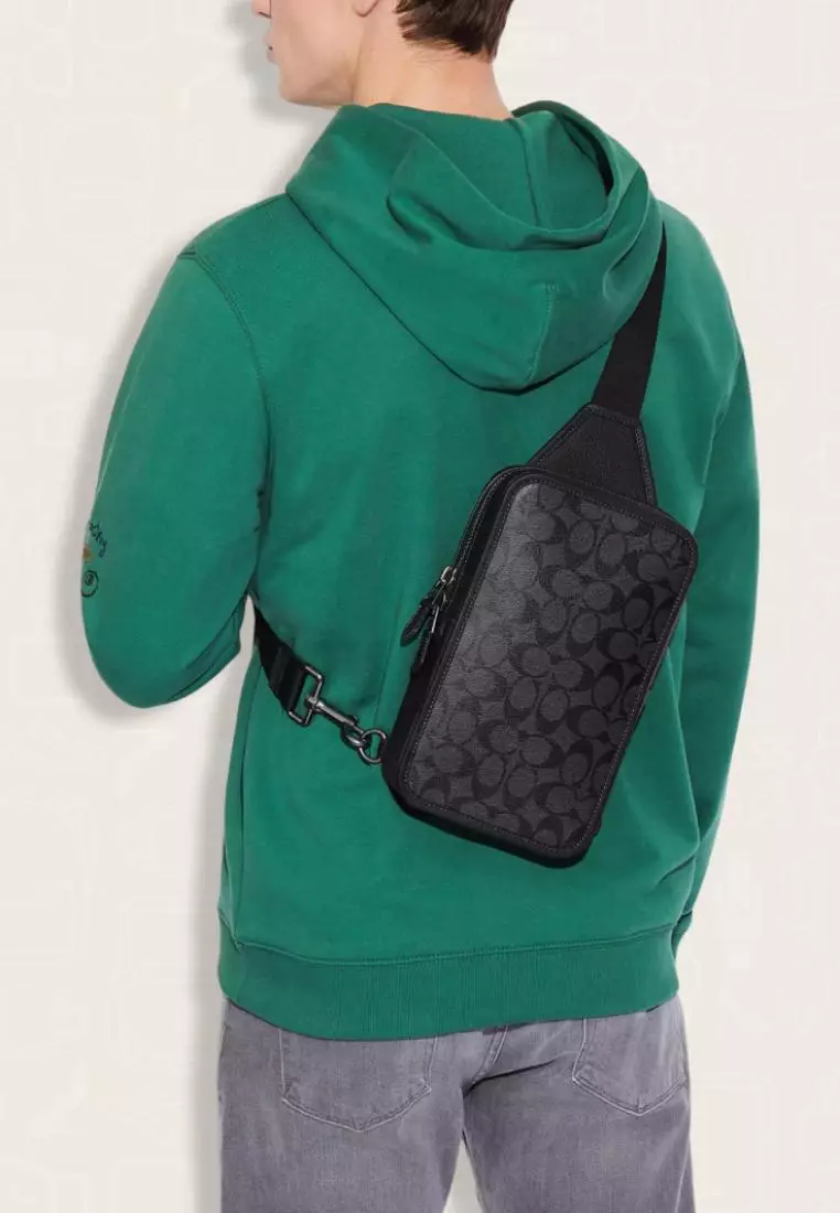 Coach Sullivan Pack In Signature Canvas Charcoal Black