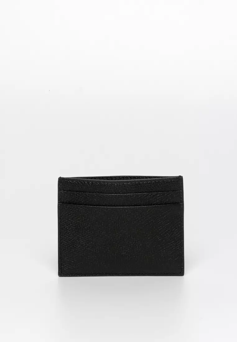 Vlogo Signature Grainy Calfskin Cardholder Wth Zip for Woman in Black