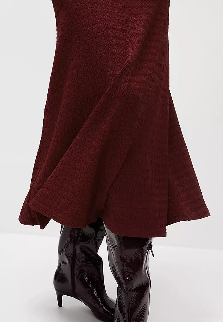 Textured Round Neck Midi Column Dress