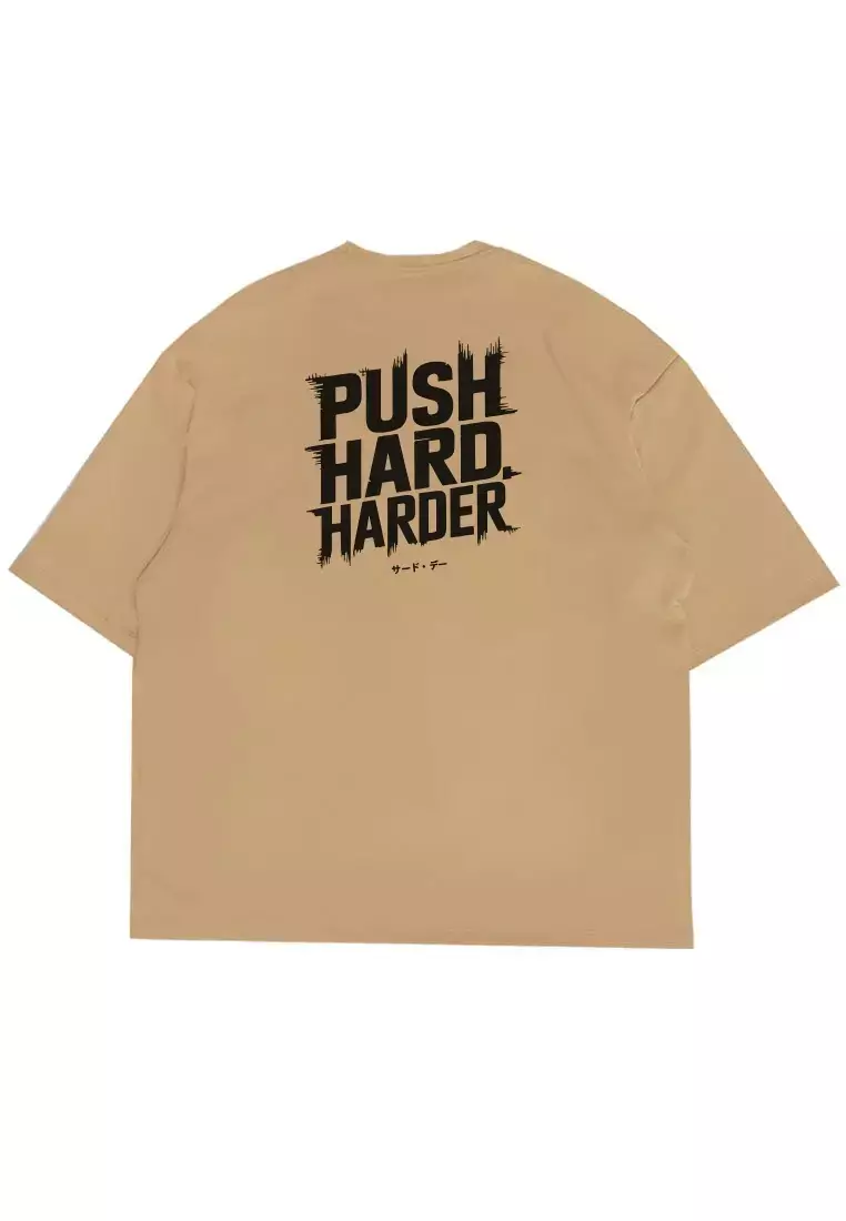 MTT54 Kaos Oversize Gym Scuba Bahan Tebal "push hard harder" khaki