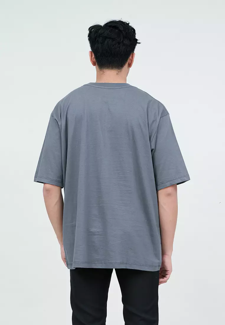 Houseofcuff Kaos Oversized T-shirt Pria Unisex Tebal Oversize Abu Tua