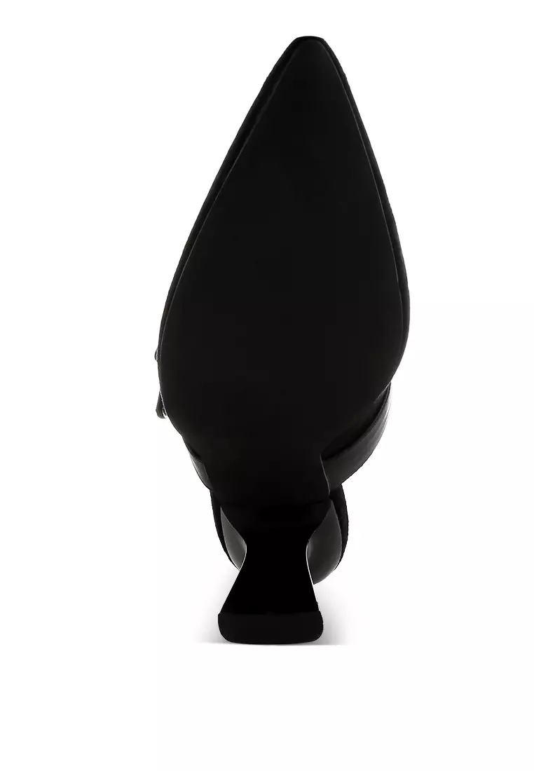 Microfiber Pointy Slip-On Mules in Black