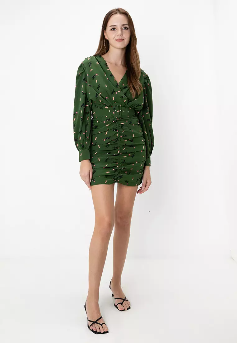 Buy ASOS Design Plunge Neck Belted Mini Dress With Ruched Skirt 2026 Online  | ZALORA Philippines