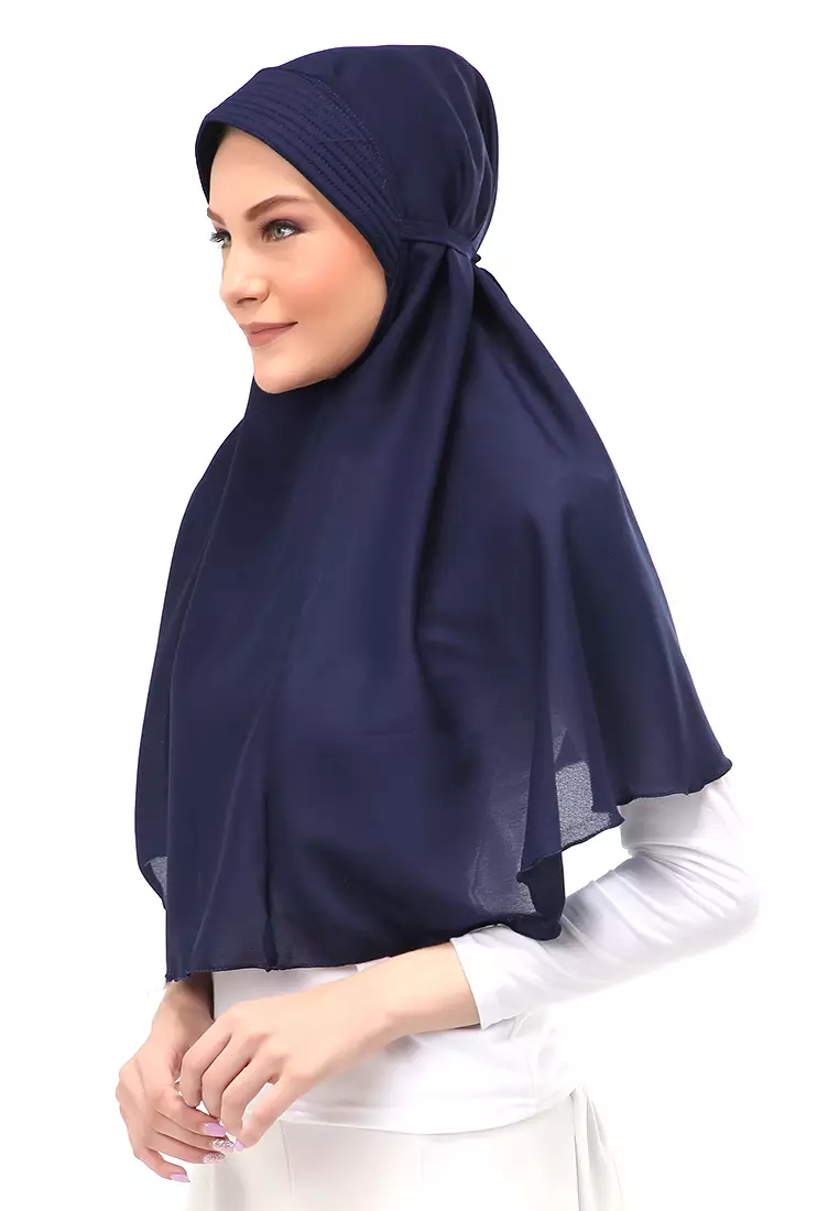 Anisa Jilbab Khimar Muslimah Polos Tali Berbo Regular Fit - Navy
