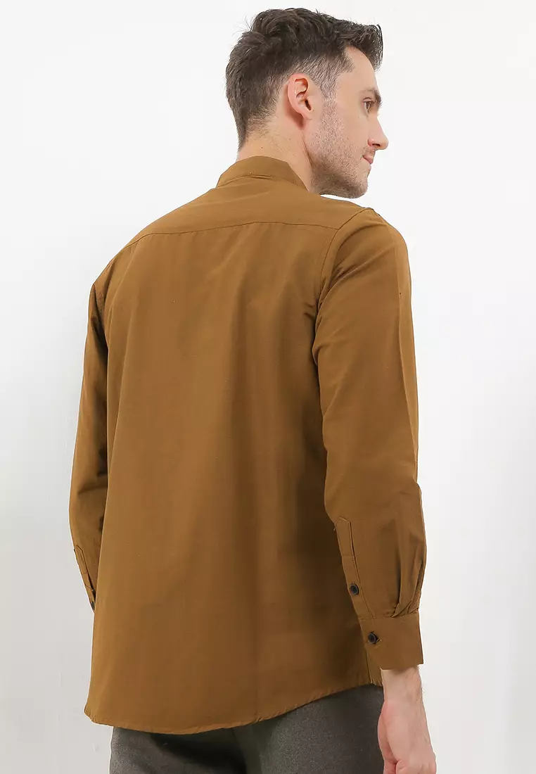 Kemeja Pria Polos Katun Sigaret Lengan Panjang Brown Exclusive Premium