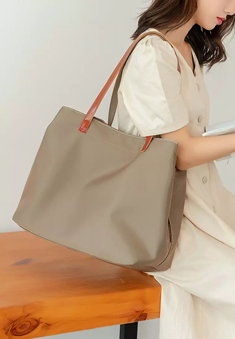 VANSA Fashionable Oxford And Cow Leather Tote Bag VBW-Tb-2017.L