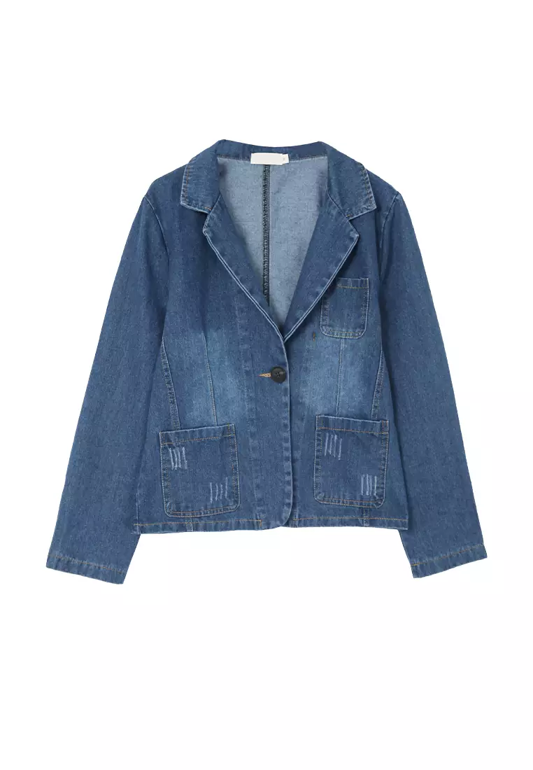 AIN GIRLS Simple Suit Collar Denim Jacket 2024 Buy AIN GIRLS Online