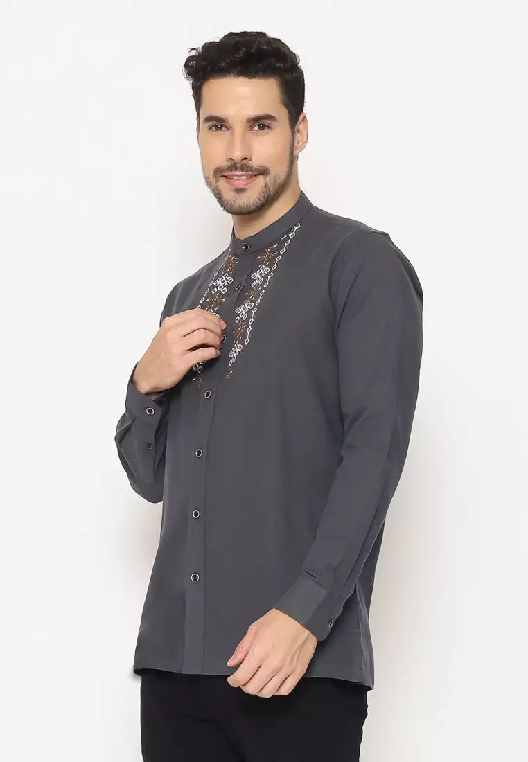 MAGINOT ALVAN CHARCOAL BORDIR Koko Slim Fit Lengan Panjang