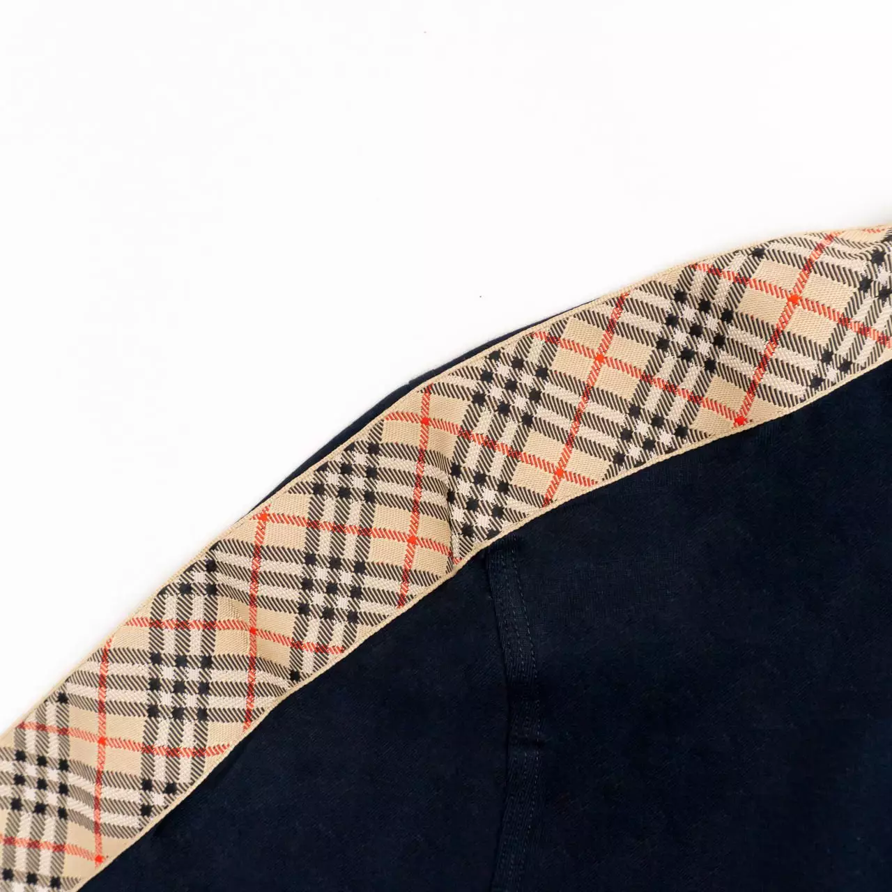 Check Trim Cotton T-Shirt Navy