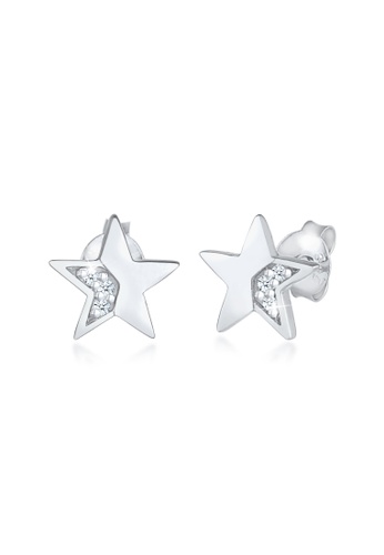 ELLI GERMANY white Earrings Stud Star Sparkling Astro Trend Basic Diamonds (0.03 Ct) E712CAC1045906GS_1