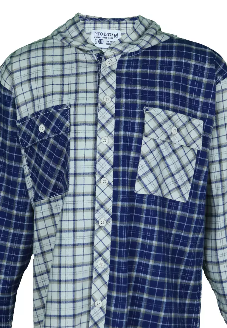 Pito Dito Boy Brontes Kemeja Panjang Anak Kombinasi Krem & Navy Motif Kotak