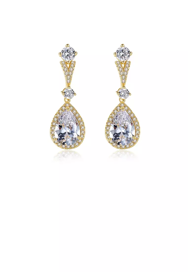 Golden earrings with cheap zirconia drops