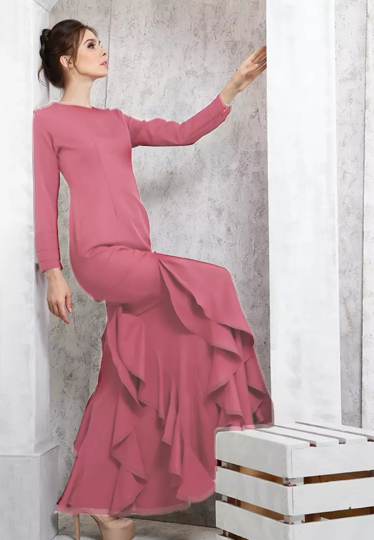 Zerra Kurung Modern Ruffle Skirt in Plum Pink