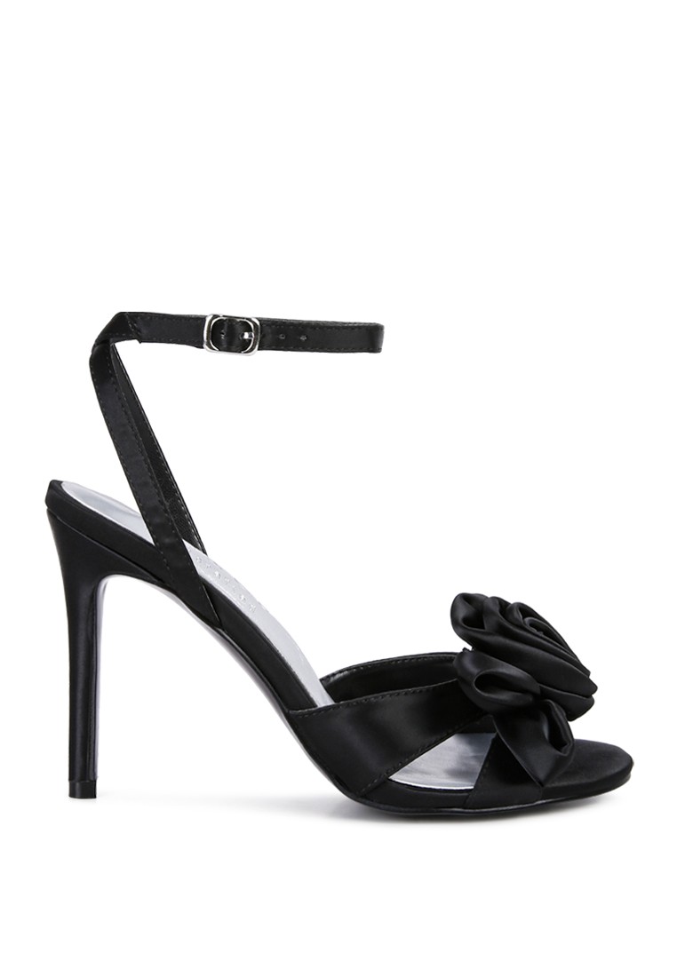 Black Rose Stiletto Heel Sandals