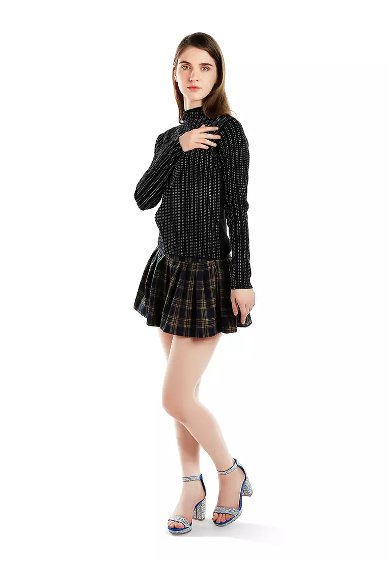 Plaid Pleated Tennis Skirt In Navy