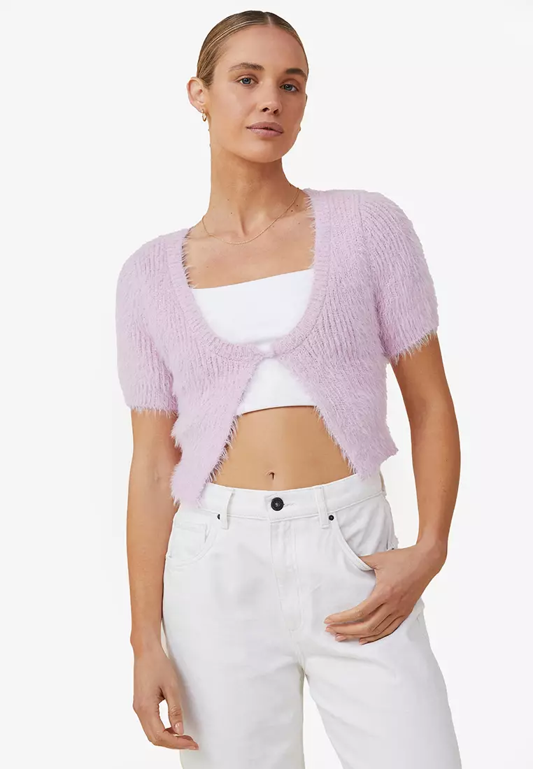 Buy Cotton On Fluffy Short Sleeve Cardigan in Sweet Mauve 2024 Online |  ZALORA Singapore