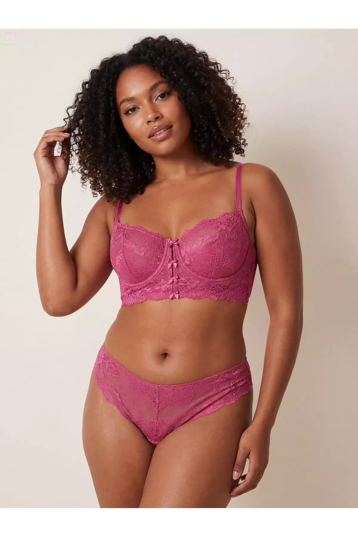 Dusty Rose Underwire Lace Trim Stretchy Plus Size Lingerie Set Tbbaw26Dg00001