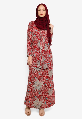 Kebaya Modern English Cotton from Azka Collection in Red and Green