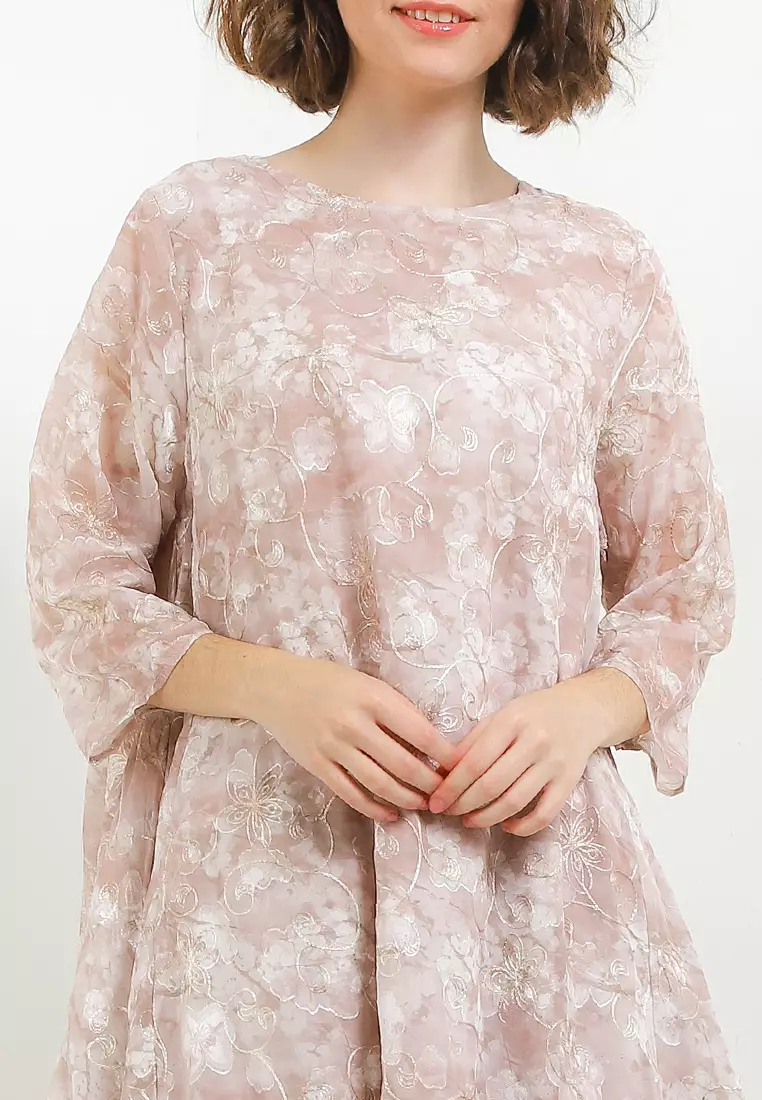 Gold Embroidery Flo Print Jacq Bubble Tunic