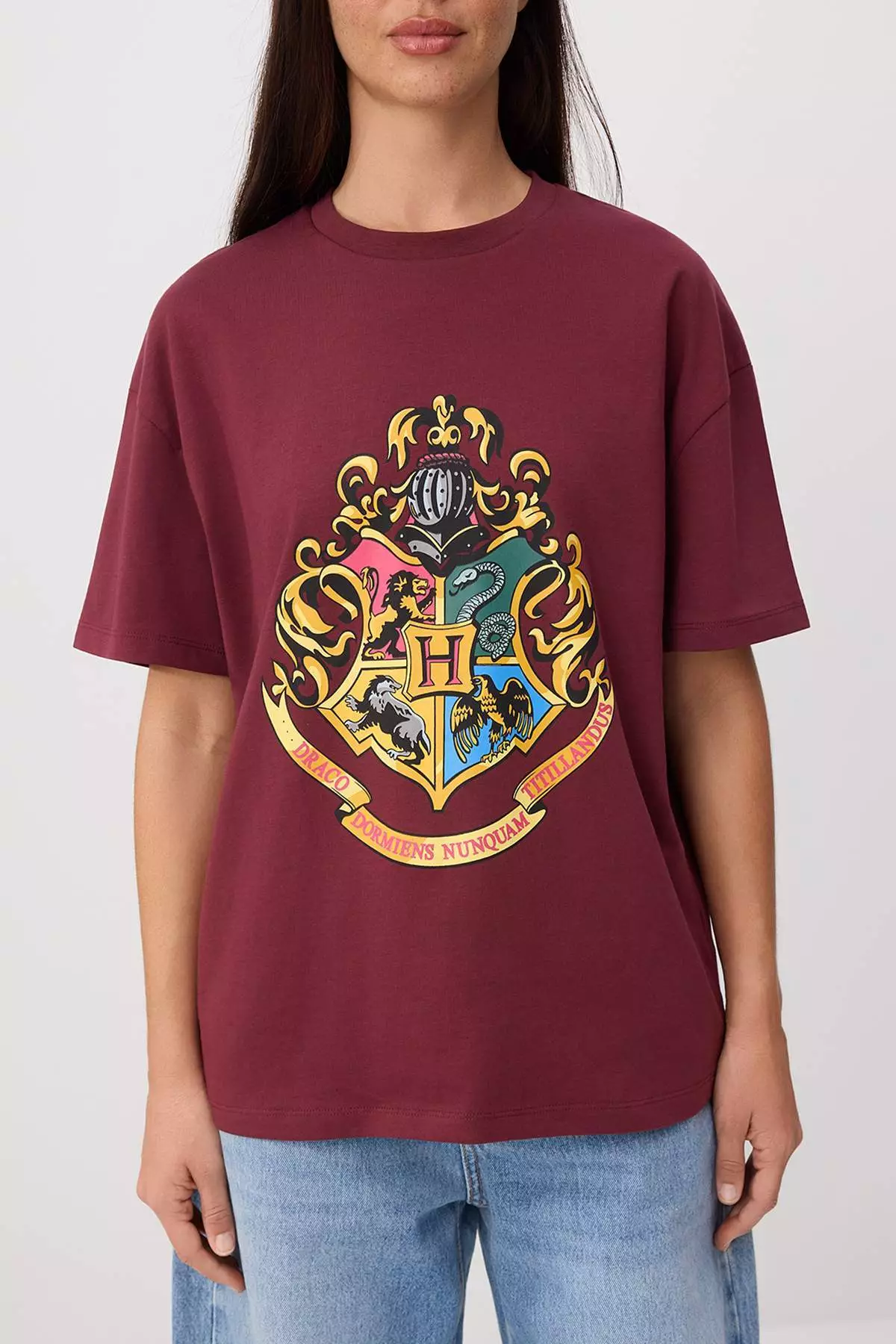 Burgundy Harry Potter Licensed Relaxed/Casual Fit Tok 100% Cotton Knitted T-Shirt Twoss26Ts00141