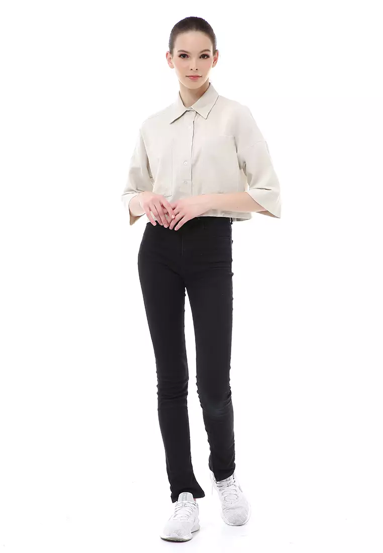 Brielle Atasan Wanita Kemeja Crop Oversize Shirt Lengan Panjang Material Linen ORIGINAL - Ivory