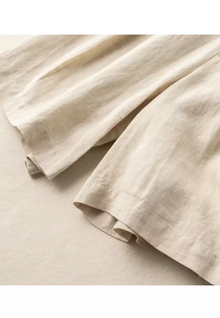 High Waist Cotton-flax Cropped Shorts RZ9086