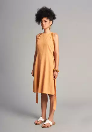 women's shirt dresses summer Linen Blend Midi Shirt Dress  Neutral Summer Dress M