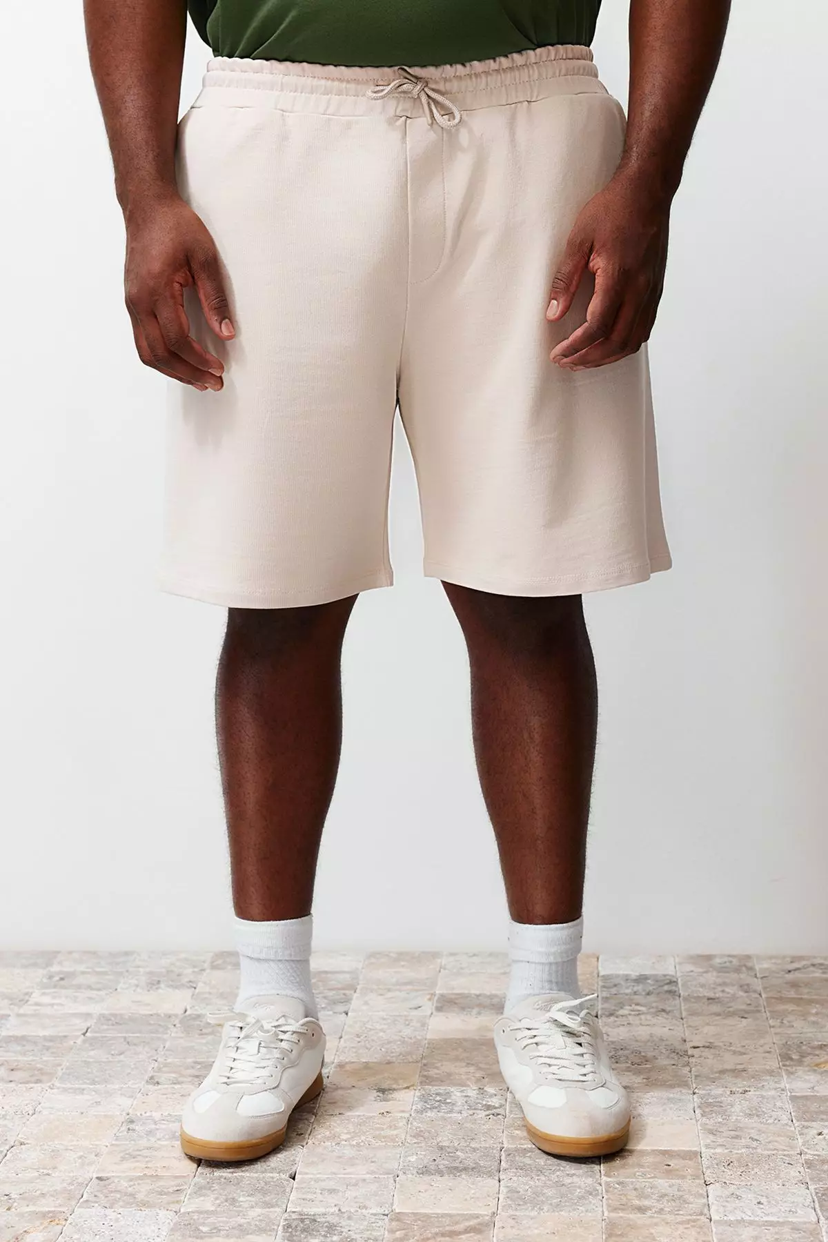 Large Size Stone Regular Cut Comfortable 100% Cotton Basic Shorts TMNSS24AP00001