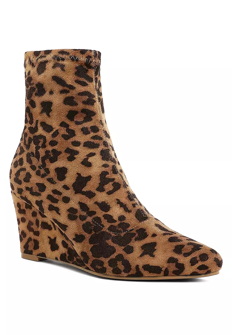 Microfiber Wedge Sock Boots in Leopard
