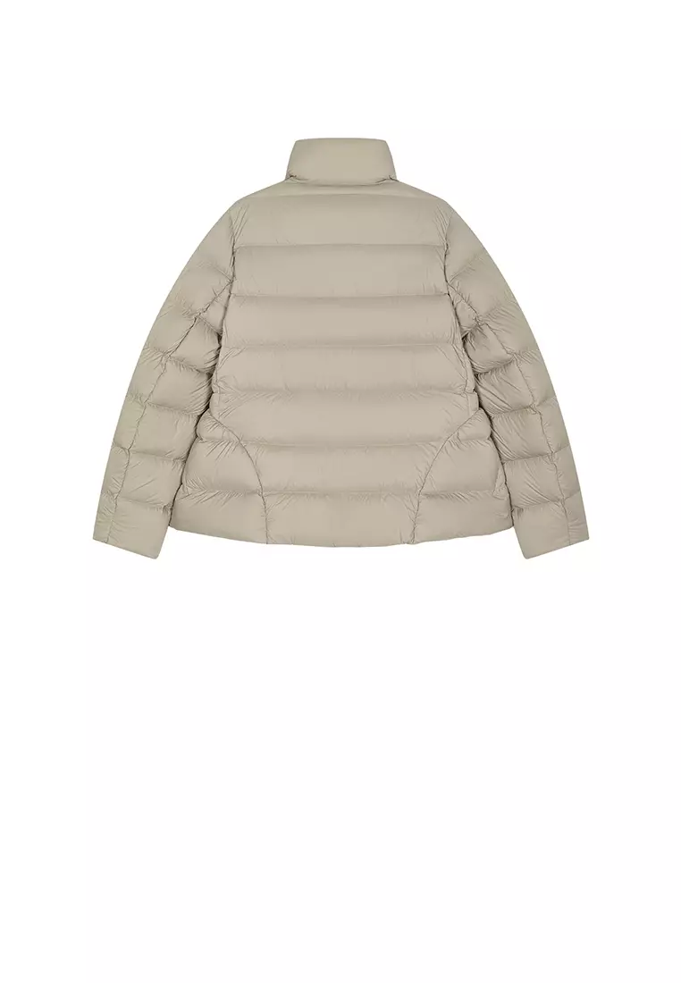 混紡90白鴨絨橫切線修身短款羽絨服