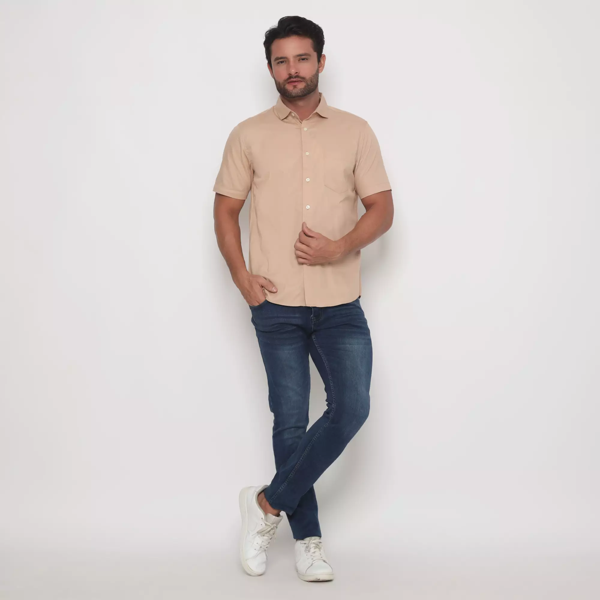 (Special Price) Platini Kemeja Polos Pria Lengan Pendek Katun Twill Coklat Muda 73397