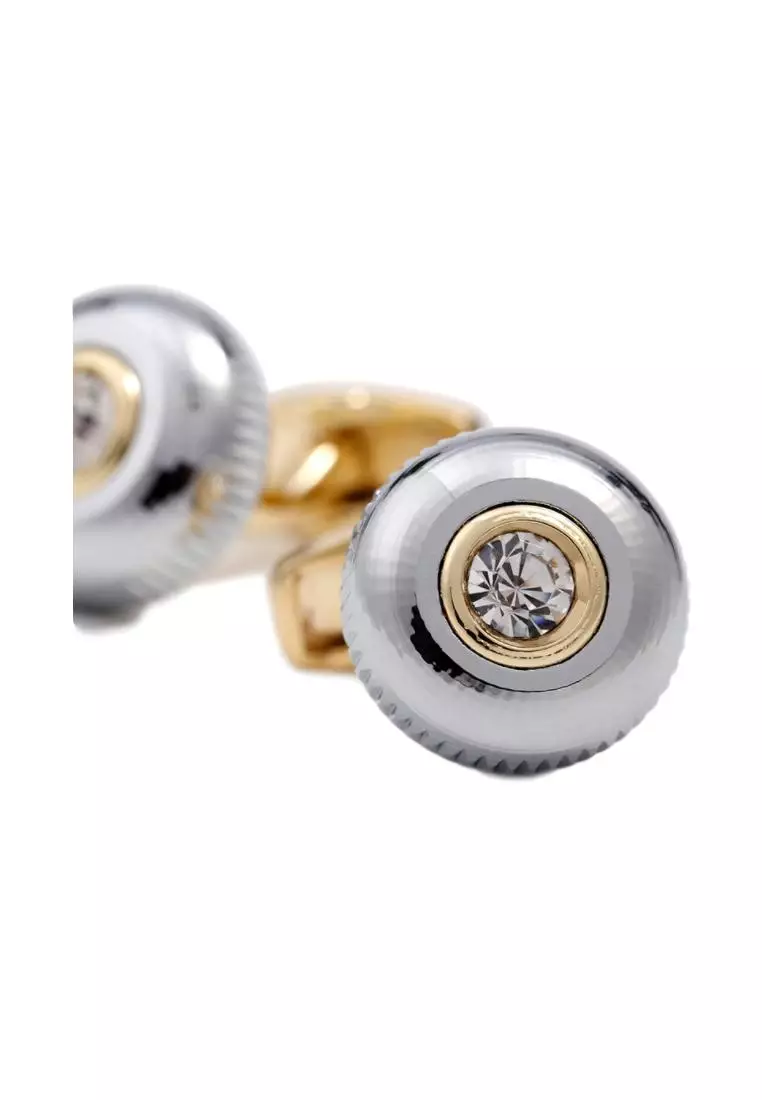 Round Silver Gear Crystal Cufflinks (PHKC20303)