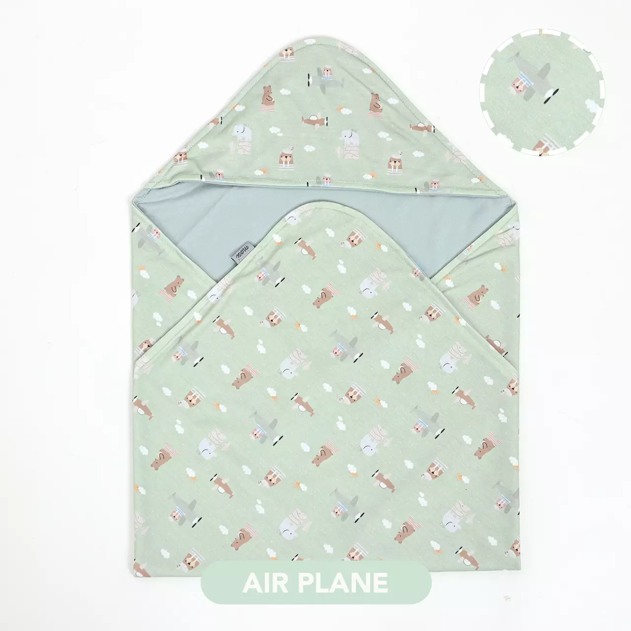 Mooi Hooded Cotton Blanket Selimut Topi Bayi - Air Plane