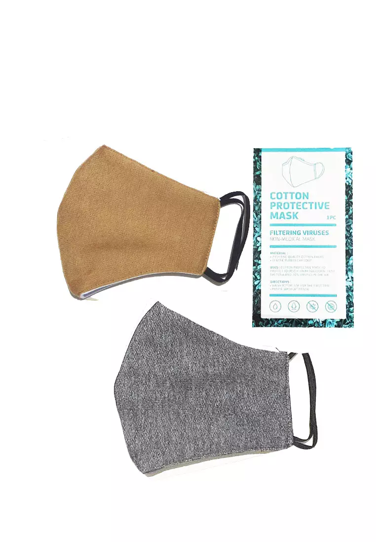 2 in 1 Premium 3 ply Cotton  Mask  Grey & Beige