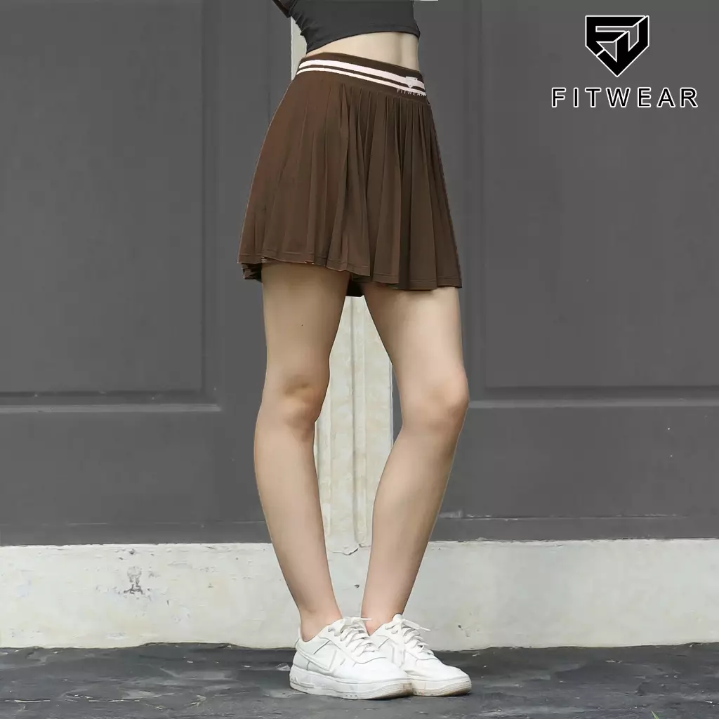 Fitwear Rok + Inner Padel Wanita Olahraga XAVIERA MEDIUM PLEATS - COFFEE