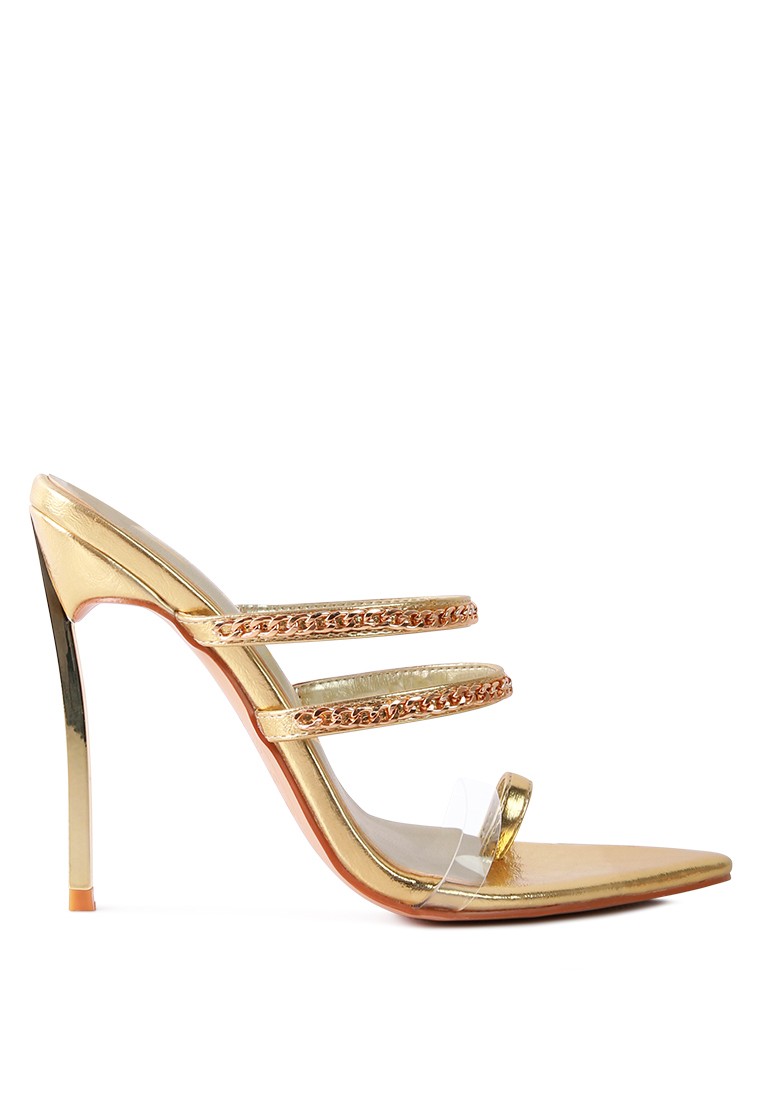 Gold High Heeled Toe Ring Sandals