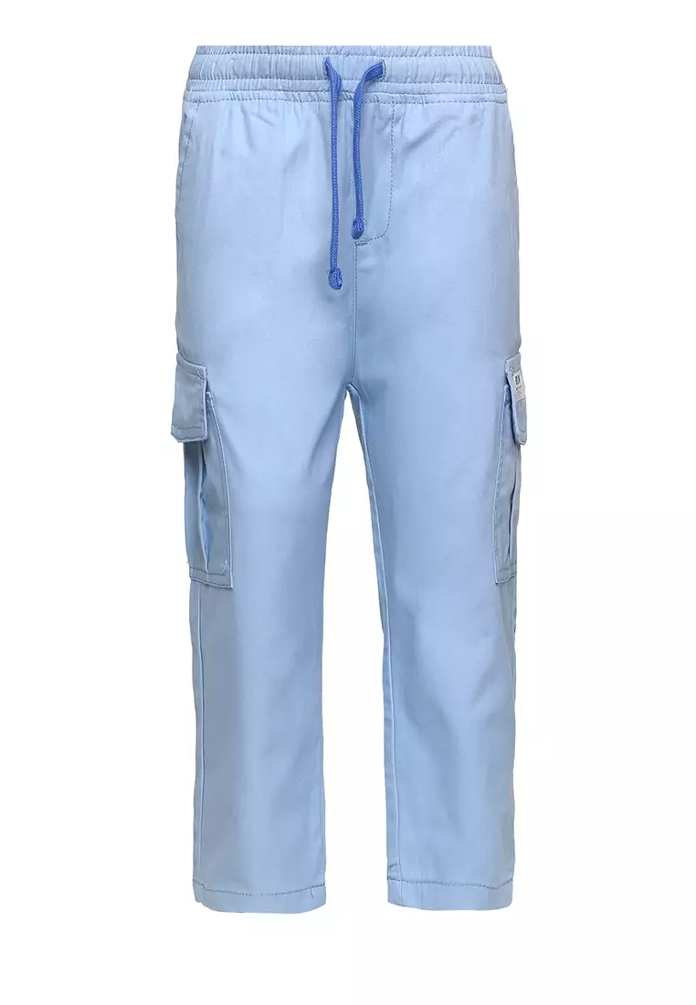 Qna Boy Isyraq Celana Panjang Katun Cargo Anak Biru Muda