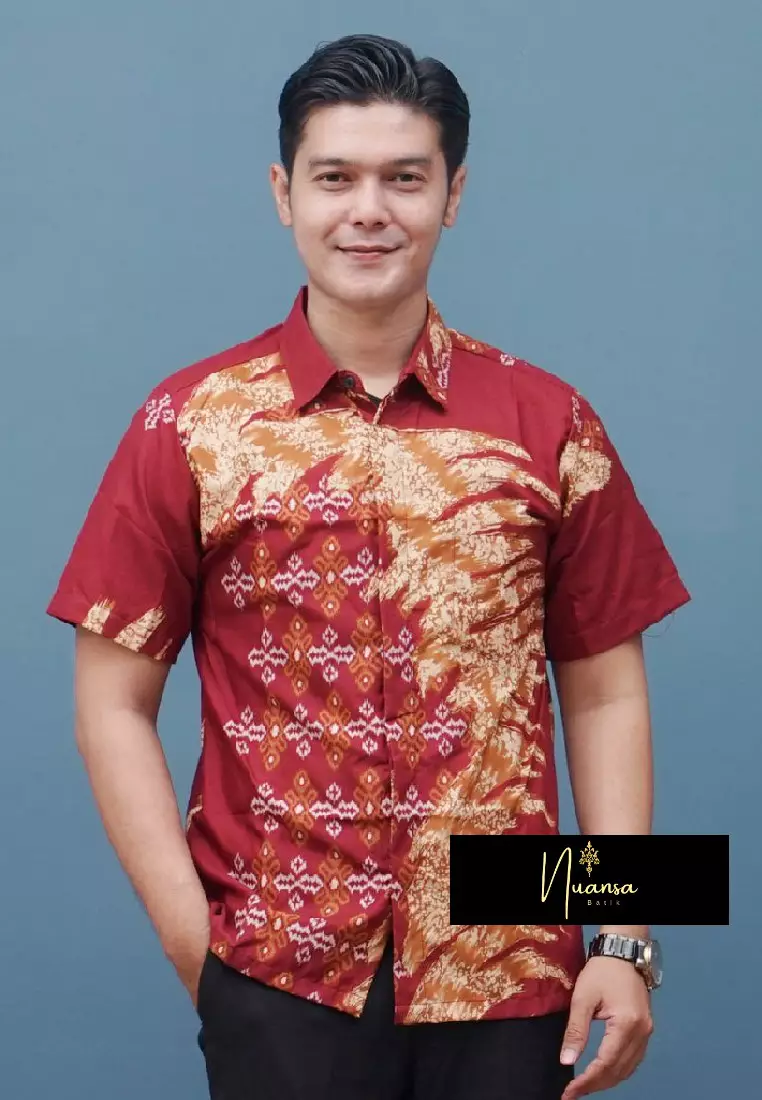 Songket Kemeja Batik Exclusive Premium Pria Casual Modern Lengan Pendek