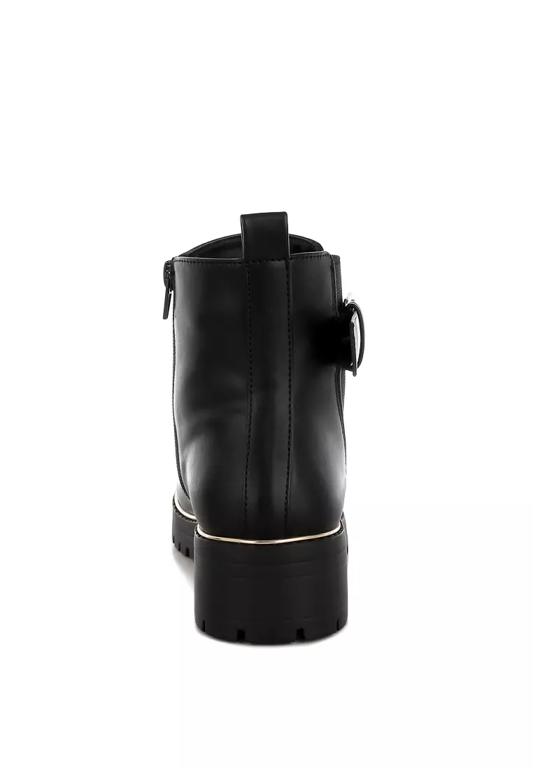 Chunky Buckle Detail Ankle Boots in Black
