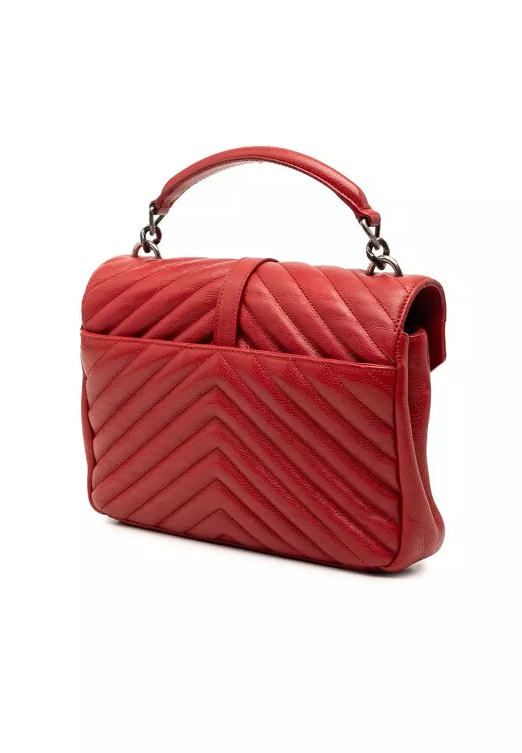 Pre-Loved Saint Laurent Medium Chevron Sheepskin Monogram College Satchel
