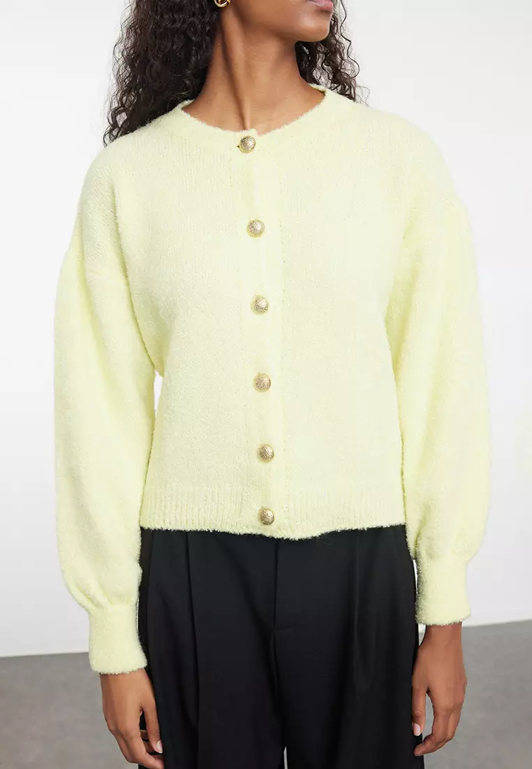 Yellow Boucle Jacket-Looking Knitwear Cardigan TWOAW25HI00147
