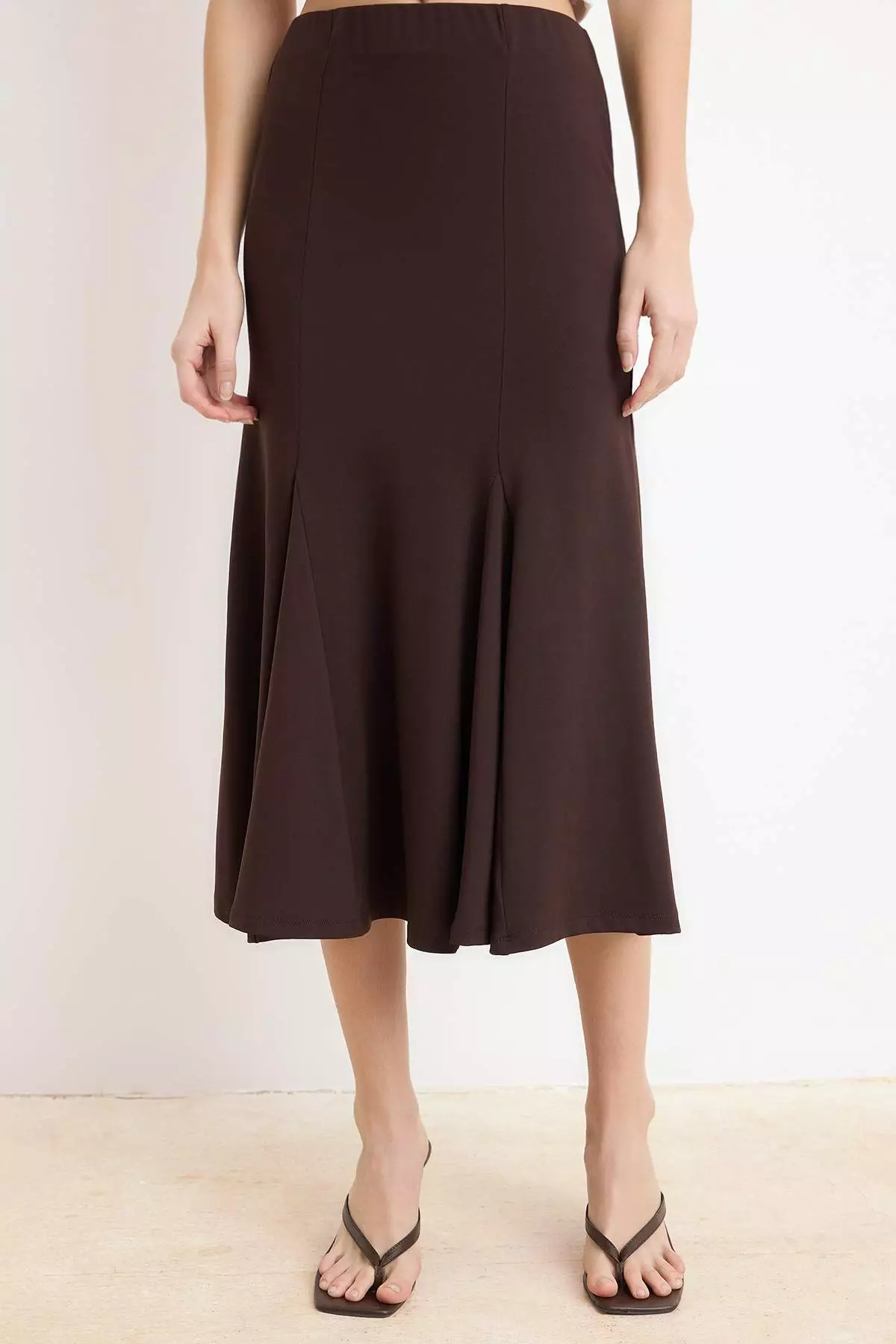 Brown Fish Regular Waist Midi Stretch Knitted Skirt Twoss26Et63
