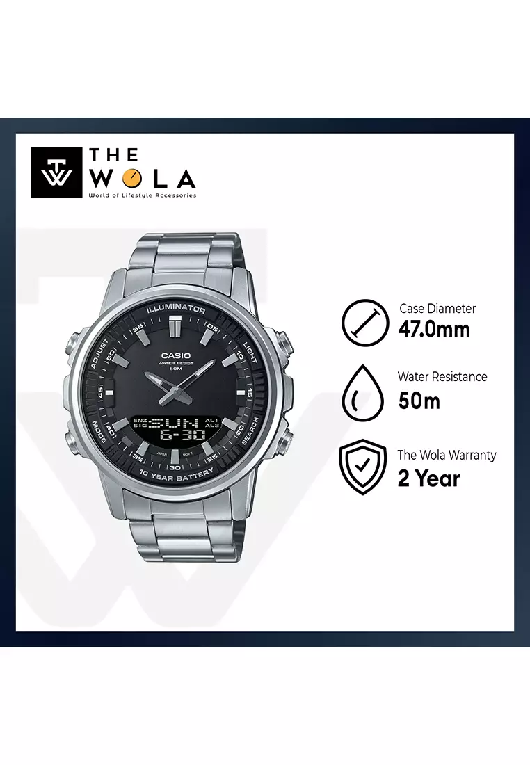 Men Analog-Digital Watch AMW-880D-1AV Silver Stainless Steel Strap
