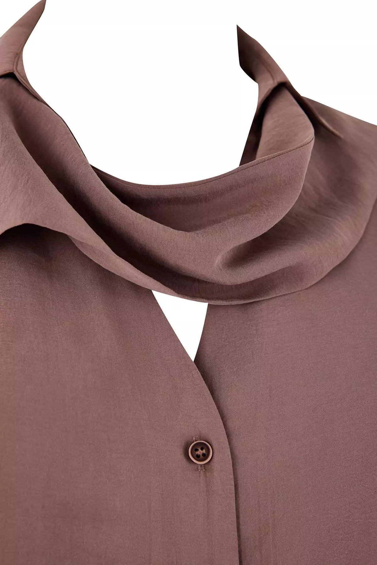 Mink Modal Long Sleeve Shawl Detail V-Neck Plus Size Blouse Tbbss26Ax00007