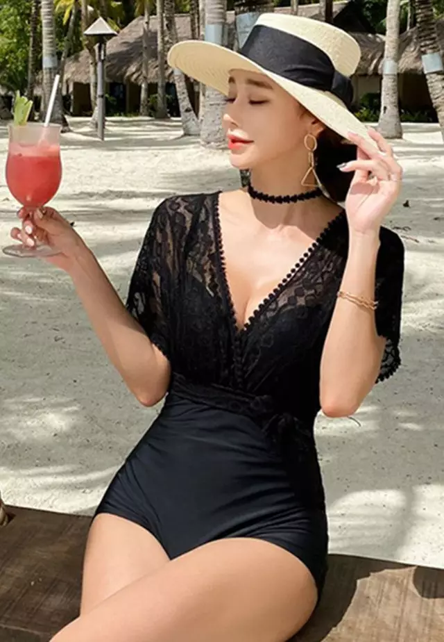 Korean Style See Through Deep-V Push-Up One-Piece Swimsuit A21031808