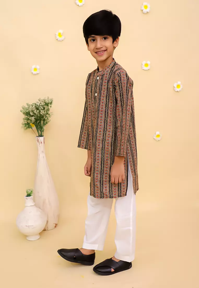 The Mom Store 卡拉姆卡里男童库尔塔套装 - 黑色